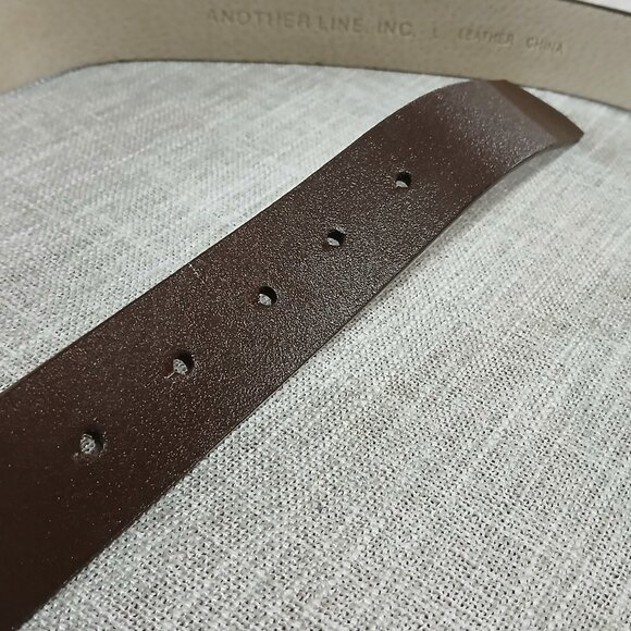 Another Line Dark Brown Leather Belt with Gold Frog Buckle with Rhinestone Eyes. - Picture 5 of 9